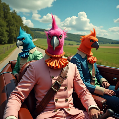 Feathered Elegance: Parrots on a Road Trip